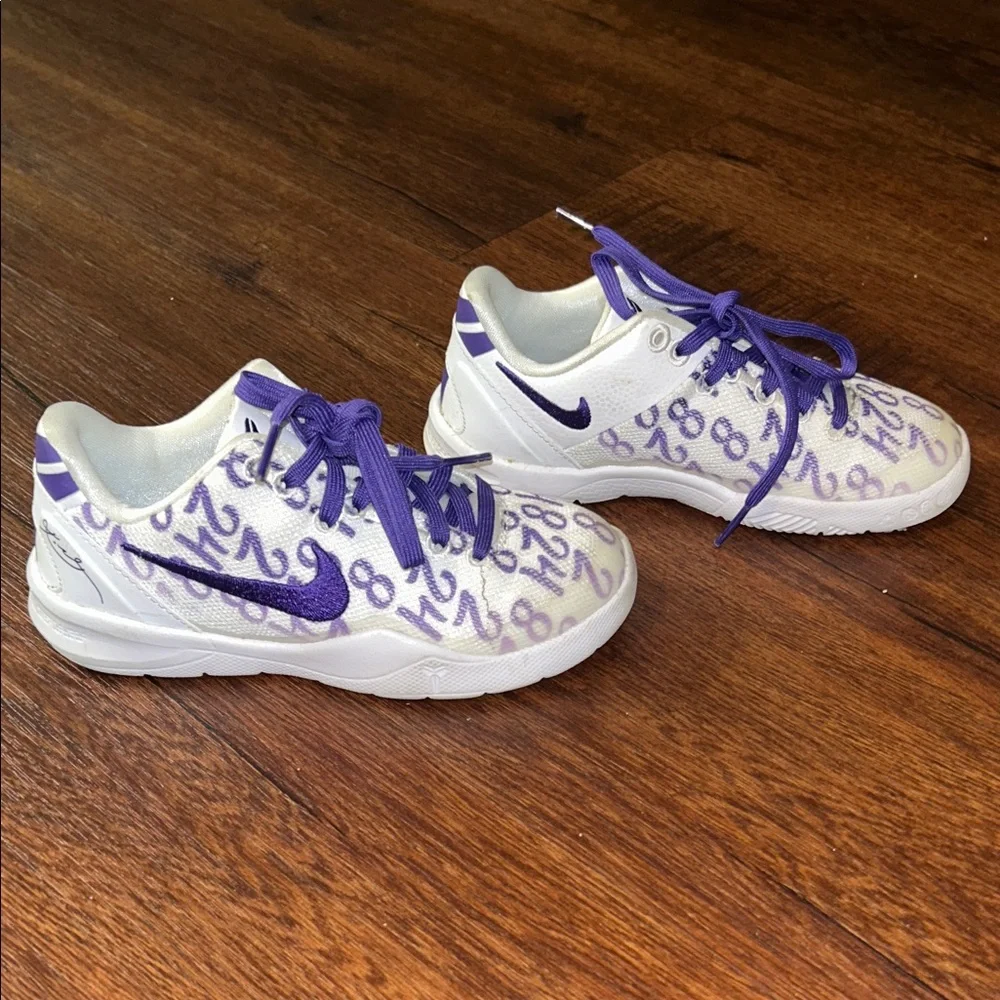 Boys Size 11 Nike Purple and White Kobe’s